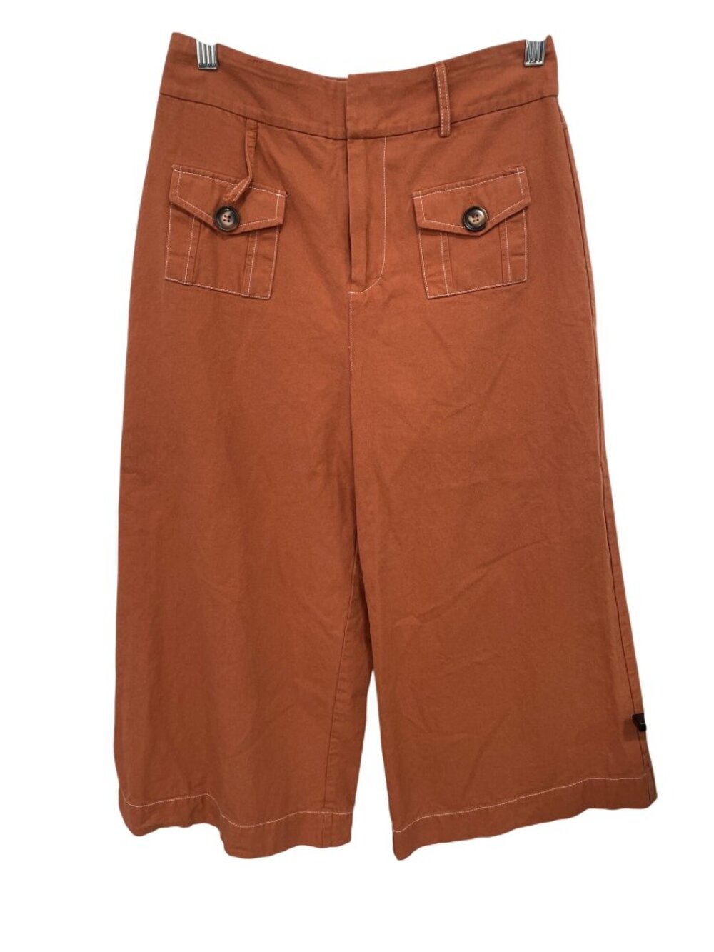 Moodie Culottes Small Flat Front Wide Leg Crop Pant Rust Orange Cotton Lined 70s